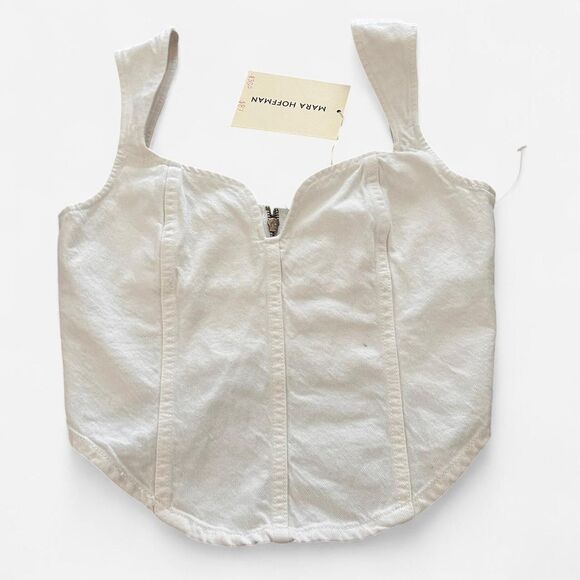 NEW Mara Hoffman NWT Cropped Corset Organic cotton white Milla Denim Top 2 - Picture 2 of 8